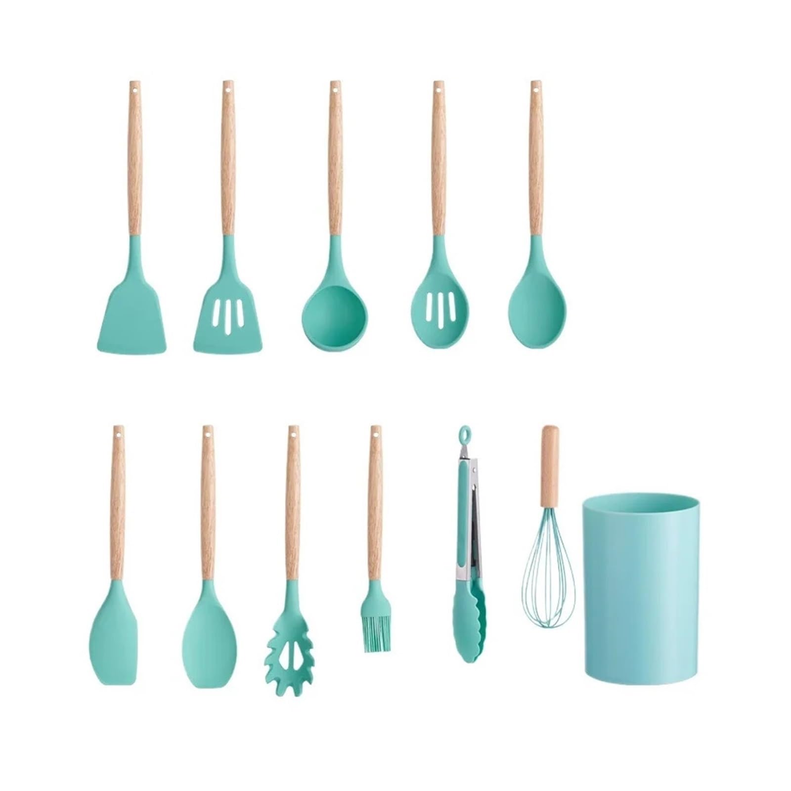 Generisch Küchenutensilien-Set, 12-teilig, Silikon-Kochlöffel, Spatel mit Holzgriff, nordisches Küchengeschirr(Blue-12pc)