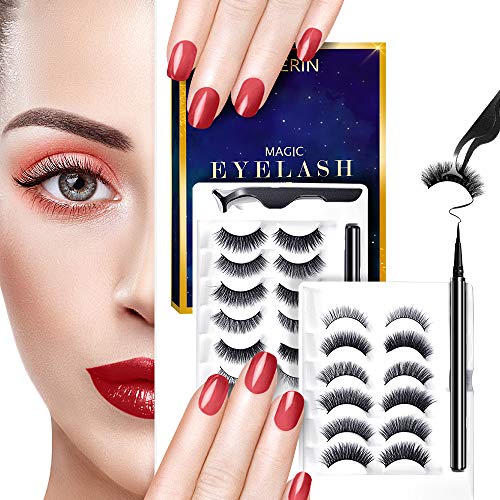 SPEERIN 12 Pairs 3D Magnetic Eyeliner and Eyelashes Kit No Glue Needed, False Lashes Magic the Easiest to Use, Fake Eyelashes With Natural Look, Waterproof Reusable Lashes