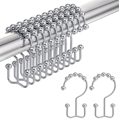 Amazer Shower Curtain Hooks Rings, Rust-Resistant Stainless Steel Double Shower Curtain Hooks...