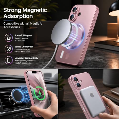 Image of MagPro Metallic Finish Case for Apple iPhone 17 | MagSafe Compatible Magnetic Cover, Matte Luxury Metallic Luster, Shockproof TPU, Camera Lens Guard, Wireless Charging Compatible | Rose Pink