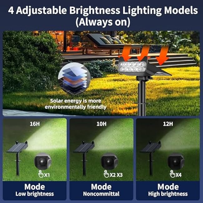 Solar Spotlights Outdoor Waterproof Landscape Path Lights Solar Dusk to Dawn Outdoor Lighting 4 Brightness Modes for Garden Pathway Tree Driveway Porch Yard
