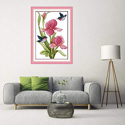 Image of ITSTITCH Cross Stitch Kits Stamped DIY 11CT Embroidery Patterns Needlepoint Kits for Adults, Cross-Stitch Kits for Home Decor-Flowers and Hummingbirds 9.5x14 inch