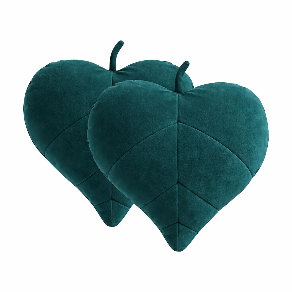 Luxury Soft Cotton Blend Leaf Shape Cushion | Foam Filled, Multiuse Throw Pillow for Bedroom, Living Room, Kids Room, Office | Modern Decor Easy Care (2, Dark Teal Green, 16 x 16)-picture-31