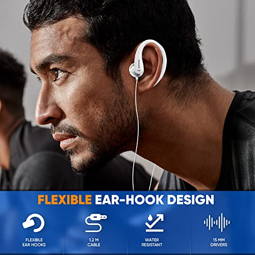 Image of PHILIPS Over The Ear Earbuds, Flexible Wrap Around Earbuds, Around Ear Headphones with Mic Behind The Ear Headphones, Perfect for Sports, Running, Exercise, Gym (White)