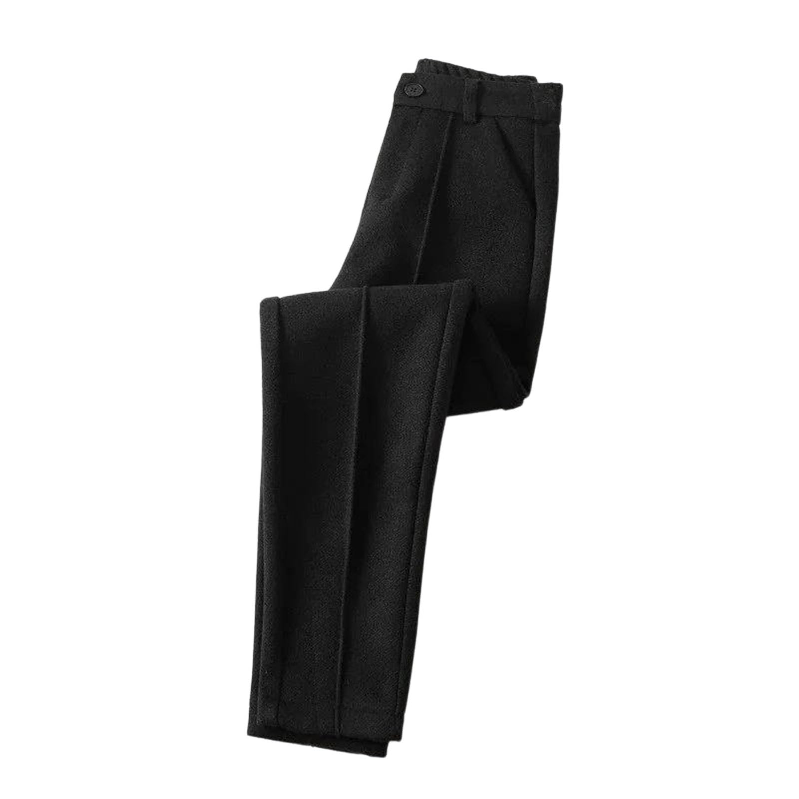 Womens Woolen Pants High Waist Ankle Length Thick Warm Fleece Lined Straight Leg Trousers Casual Winter