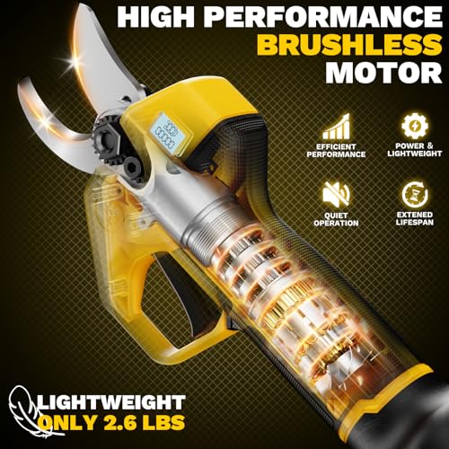 Image of Brushless Electric Pruning Shears for DeWalt Battery, Portable Cordless Pruning Shears with LCD Display&SK5 Blades, Adjustable Cutting Diameter 0.8-1.2 Inch for Gardening Tree Pruning(NO Battery)