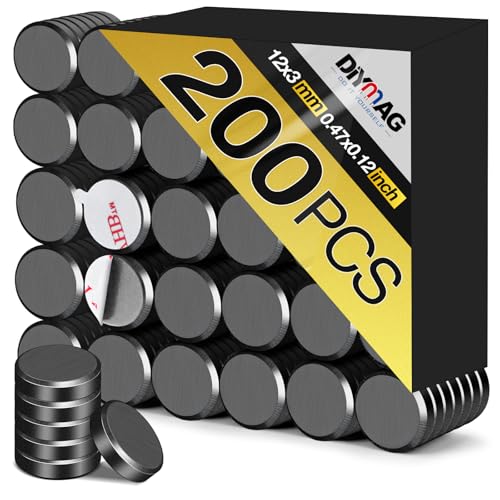 DIYMAG Strong Magnets 200Pcs 0.47x0.12Inch Fridge Refrigerator Magnet for Crafts Whiteboard with Adhesive Backing Magnetic Small Black Button Ceramic Circle Craft Round Heavy Duty Adhesive