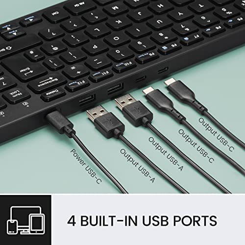 perixx PERIBOARD-215B US, Wired Keyboard, Ultra Slim Scissor Keys, 2 Built-in USB-A & USB-C Ports, Detachable Cable, Black - Image 3