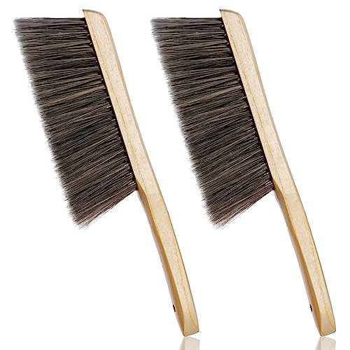 Rbenxia 2 Pieces Wooden Handle Bench Brushes Horse Hair Brushes Soft Bristles Dust Brush Household Cleaning Brushes for Fireplace Sofa Furniture Workshop Woodworking (Gray)