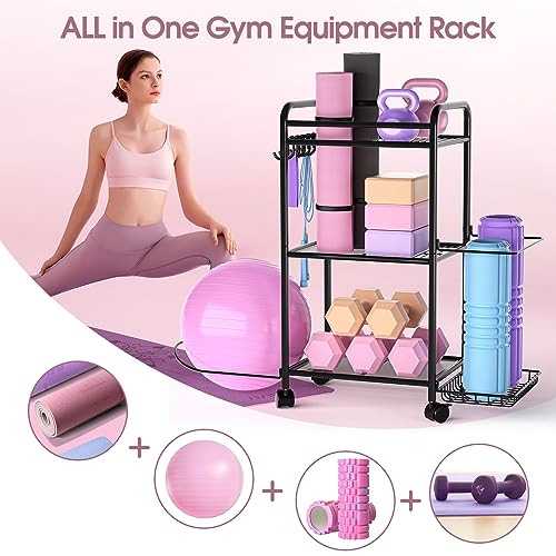 Highpro Home Gym storage Rack - Gym Equipment Storage Rack for Yoga Mat Yoga Ball Dumbbells Kettlebells Foam Roller Yoga Strap and Resistance Bands Workout Equipment Organizer - Thumbnail 2