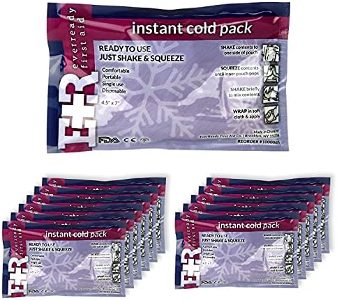 Ever Ready First Aid Disposable Cold Compress Therapy Instant Ice Pack for Injuries 4.5" x 7" - 12 Pack