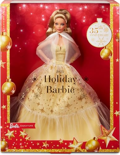 Muñeca Barbie Signature Holiday 2023 pelo castaño claro miniatura 1