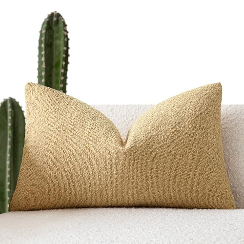 Image of Foindtower Decorative Textured Boucle Throw Pillow Covers Accent Solid Lumbar Pillow Cases Soft Cozy Couch Cushion Case for Chair Sofa Bedroom Living Room Home Decor 12x20 Inch,1PC,Light Yellow