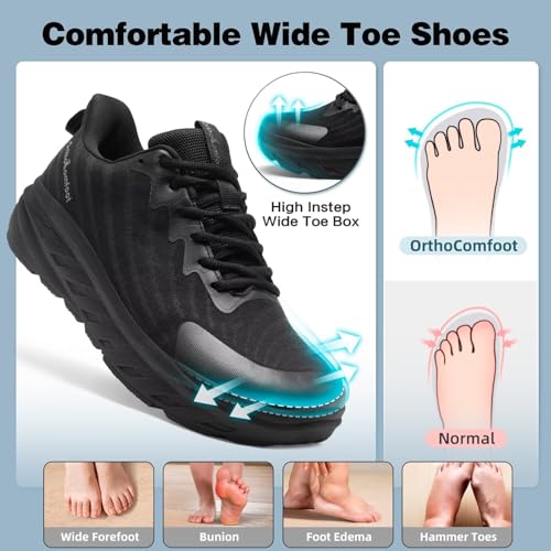 Image of Women's Orthopedic Diabetic Wide Toe Box Running Shoes: Comfortable Arch Support Plantar Fasciitis Orthotic Athletic Sneakers, Casual Work Tennis Walking Shoes for Swollen Feet, Hee & Foot Pain Relief