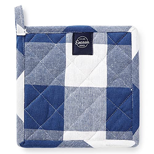 Image of Encasa XO Oven Microwave Pot Holders Trivets 21 cm (2 pc) for Kitchen Cooking & Baking - Heat Resistant, Thick & Safe, Protection of Hands from Hot Utensils, Grill, BBQ - Buffalo Blue Checks