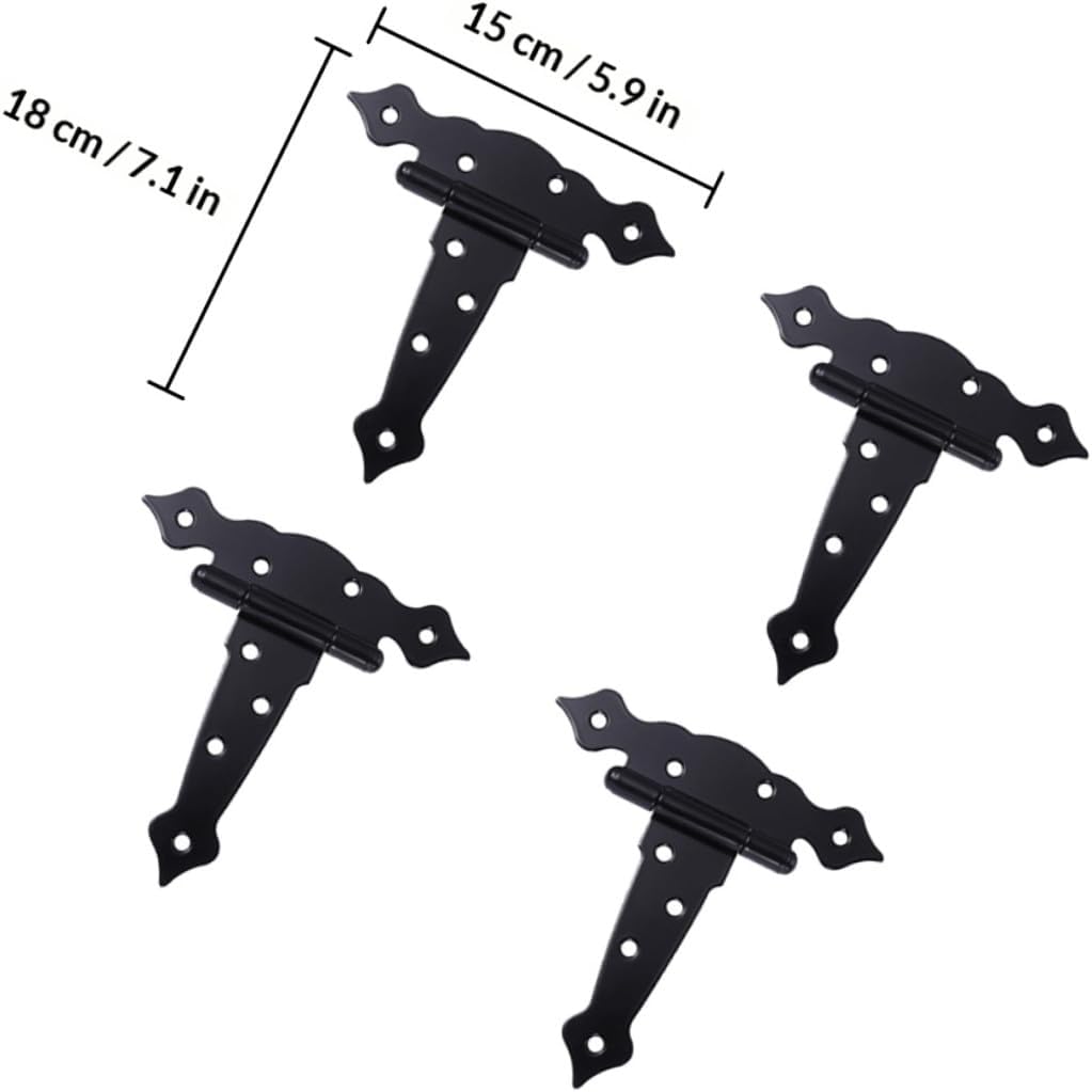 Tofficu 4pcs Heavy Duty T-Shaped Black Iron Gate Hinges with Bearing for Wooden Shed Barn Door Replacement