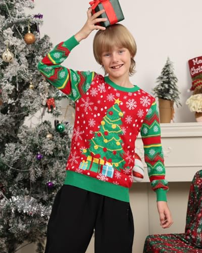 ADUKIDE Boys Ugly Christmas Sweater Xmas LED Light up Sweatshirt Girls Long Sleeve Knit Pullover Size 5-14T2