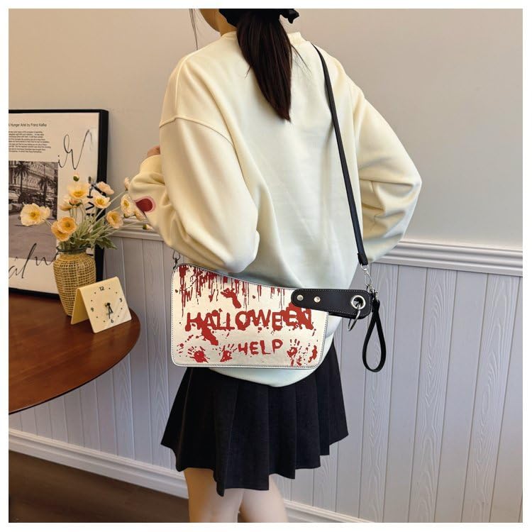 Women‘s Halloween Shoulder Crossbody Bag PU Leather Novelty Funny Bloody Knife Purse Spooky Gothic Handbag4
