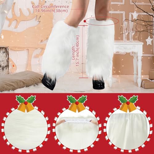 Zando Women Y2K Faux Fur Leg Warmers Soft Fuzzy Leg Warmers Women Furry Leg Warmers For Women Winter Fluffy Leg Warmers Boot Cuffs Covers Halloween Santa Costume Outfit White Leg Warmers One Size thumb #2