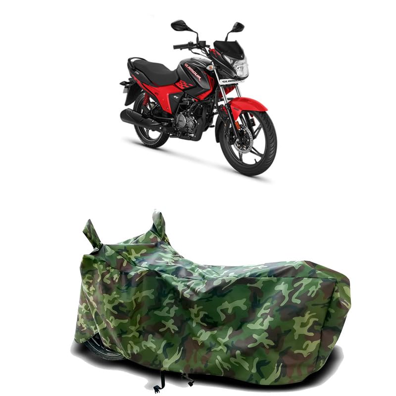 Image of DUFFEL-100% Heat Protection Two Wheeler Bike /Scooty Body Cover for Hero New Glamour Water Resistance /UV-Rays /Birds Dropping /Scratchproof /Dust Proof /Waterproof[Green Jungle Print]