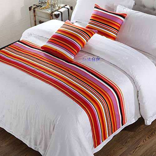 QCQZP Bed Runner Theme Hotel Linen Orange Green Geometric Bed Towel Simple Wind Fashion Hotel, Bed Flag 46210, Orange Geometric Strip