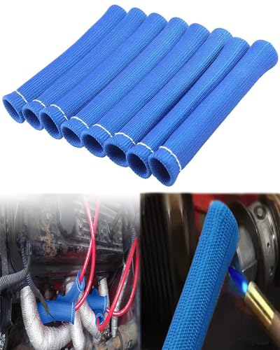 Image of Spark Plug Wire Heat Shield Sleeve - 8 PCS 2500F Spark Plug Boot Protector, 6 Inch High Temperature Thermal Cover for LS1 LS2 SBC BBC 350 454 Racing Engines & Exhaust Headers, Blue