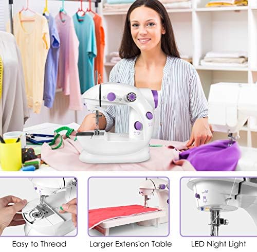 YurDoca Mini Handy Sewing Machine For Beginners Multifunctional Electric Machine, Includes Kit, Double Speed And Thread With Foot Pedal More Different Color Options, White-wh