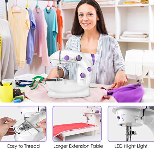 Portable Sewing Machine With Extension Table And Light,Mini Handheld Sewing Machine With Upgraded,Two Threads Double Speed Double Switches,Electric Sewing Machine Easy To Use For Kids,Beginners And Diy,White #TOP5