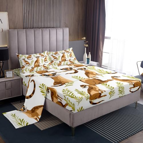 jejeloiu Cartoon Meerkat Fitted Sheet Twin Size Wild Animal Bed Sheets Set for Kids Boys Girls Decor Jungle Wildlife Tropical Leaves Nature Bedding Set Breathable Soft Lightweight Bedroom Decor 3Pcs