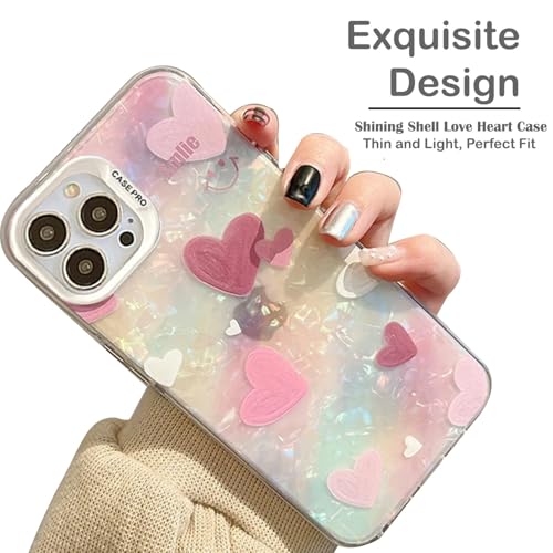 Image of mobistyle Designed for iPhone 16 Pro Cover Cool Shining Shell Love Heart Pattern Design with TPU Edges Phone Back Cover Case for Girls Women (Pink)