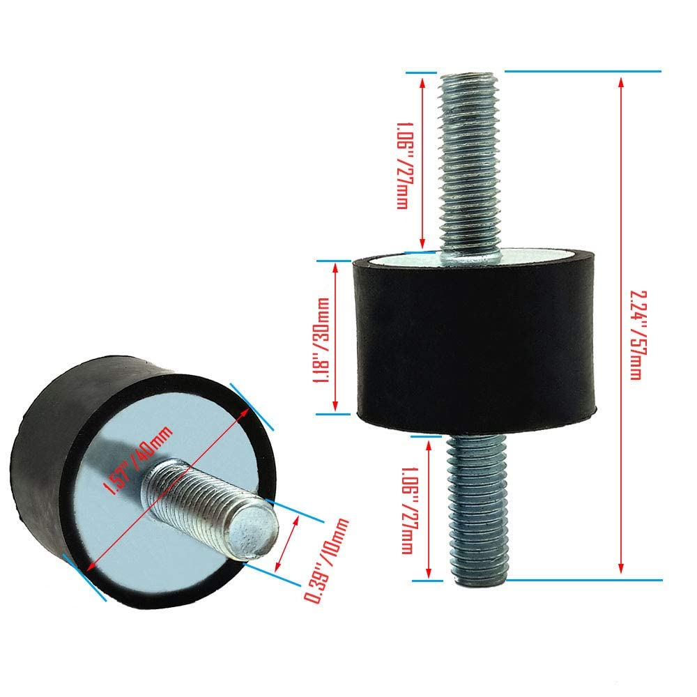 Confezione da 4 supporti isolanti in gomma M10, ammortizzatori antivibrazioni, cilindrici in gomma, per compressori d'aria, motori diesel e garage (con 8 dadi antiscivolo)