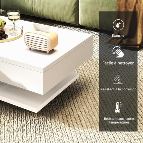 Oyajia Table basse avec éclairage LED - Table de salon moderne avec 2 tiroirs - 100 x 60 x 35 cm – vue 6
