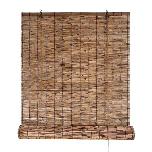 Persiana Enrollable de Bambú Natural, 90 100 120 130 140 150 160cm Cortina de Caña Impermeable para Exterior, Estor Opaco de Privacidad para Terraza Jardín Cocina Ventanas