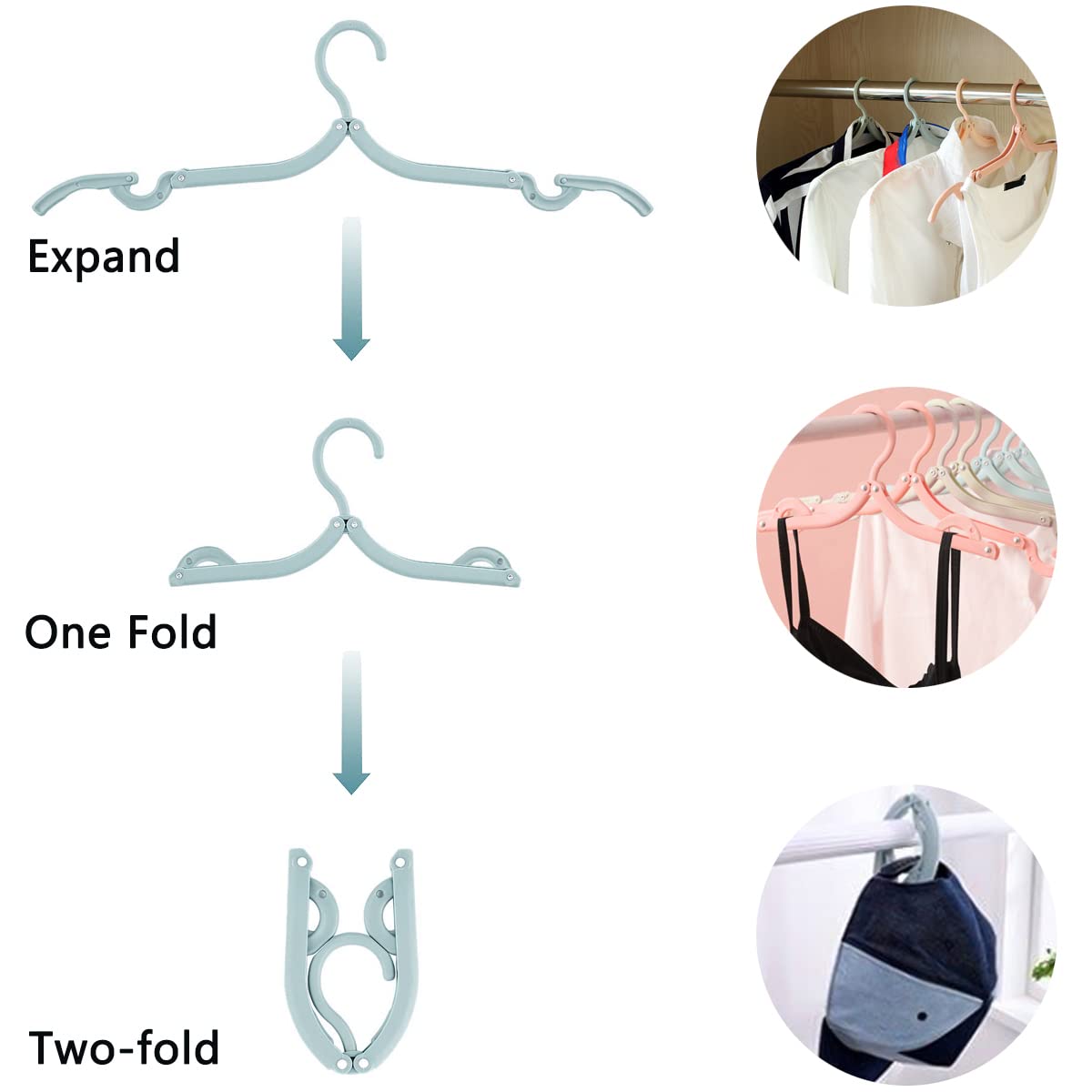 Lot De 12 Cintres Pliables Avec Clips - Plastique Voyage Maison Hôtel 3 Couleurs