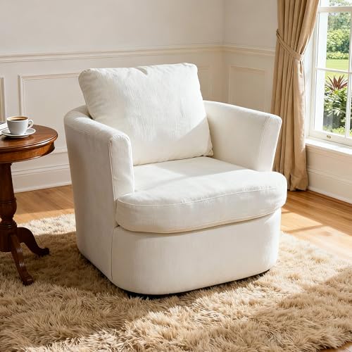 BonVache Fauteuil Tournant, Fauteuil en Chenille, Chaise de Détente Pivotante à 360°, avec Dossier en Forme de U et Assise Rembourrée, Convient pour Le...