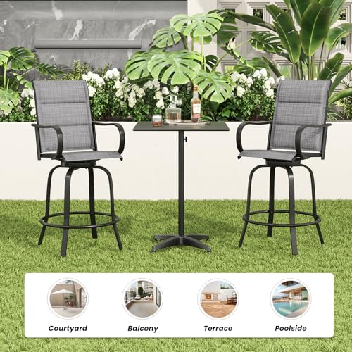Image of Soohow Swivel Patio Bar Stools Set of 6, Outdoor Barstools with Paded Textilene Fabric, All Weather Bar Height Outdoor Chairs, Tall Swivel Patio Chair for Balcony, Poolside, Yard