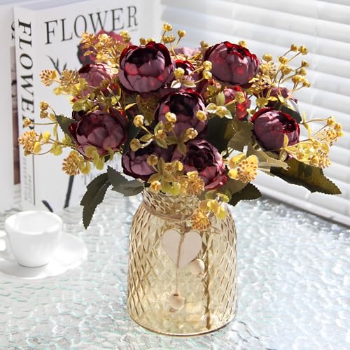 Faux-Flowers-with-Vase21-Purple-Red-Silk-Peony-Fake-Flower-with-VaseElegant-Artificial-Flower-Arrangement-for-TableIdeal-for-Home-OfficeLiving-RoomDining-Table-Centerpiece-Decorations Faux Flowers with Vase21 Purple Red Silk Peony Fake Flower with VaseElegant Artificial Flower Arrangement for TableIdeal for Home OfficeLiving RoomDining Table Centerpiece Decorations