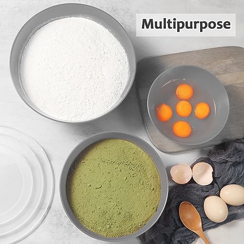 Mixing Bowls with Lids Set,Plastic Mixing Bowls for Kitchen Preparing,Serving and Storing,Set of 3-Includes 3 Bowls and 3 Lids,BPA-FREE Neat Nesting Bowls with Sealing Lids (Grey) - Image 4