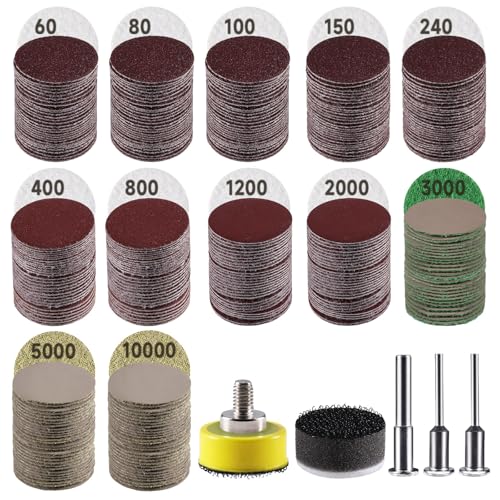 365 PCS 1 Inch Wet Dry Sanding Discs 60-10000 Grit Hook and Loop Sandpaper