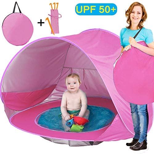 TURNMEON Baby Beach Tent, Pop Up Portable Sun Shelter with Pool, 50+ UPF