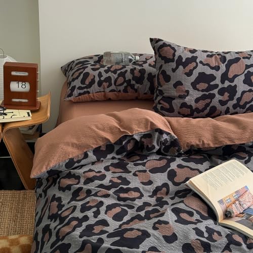 Image of VM VOUGEMARKET Leopard Duvet Cover Set,Twin XL(68 inchx90 inch),Muted Grey Leopard