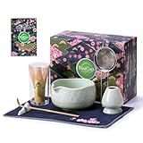 Buucup Matcha Whisk Set, Ceramic Matcha Kit Set Includes Matcha Bowl, Matcha Whisk and Holder, Bamboo Scoop, Scoop Rest, Sifter and Tea Towel - 7 Pcs Matcha Kit for Matcha Lovers (Mint)