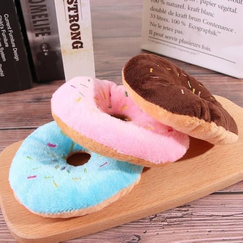 Clockjuan 1 x blaues Plüsch-Spielzeug in Donut-Form, quietschendes Spielzeug für Haustiere, Kauspielzeug, Blaubeere, quietschendes Plüsch-Hundespielzeug, Kauschutz-Technologie