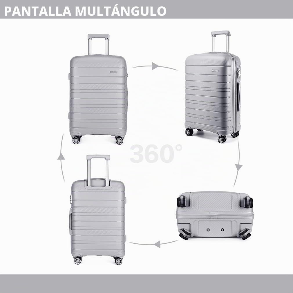 Kono Maletas de Viaje Cabina 4 Ruedas Equipaje de Mano Ligero de Polipropileno Maleta Mediana TSA y YKK con Cremallera Maletas Cabina Rígida 65C M66L (Gris)