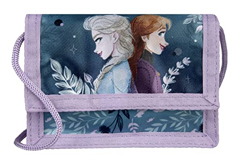 Scooli Frozen Geldbeutel und Brustbeutel, mit Klettverschluss und Reißverschluss, Portemonnaie Kordelband, Geldscheinfach und Münzfach für Kinder, Jungen und Mädchen, 8 x 13 x 5 cm
