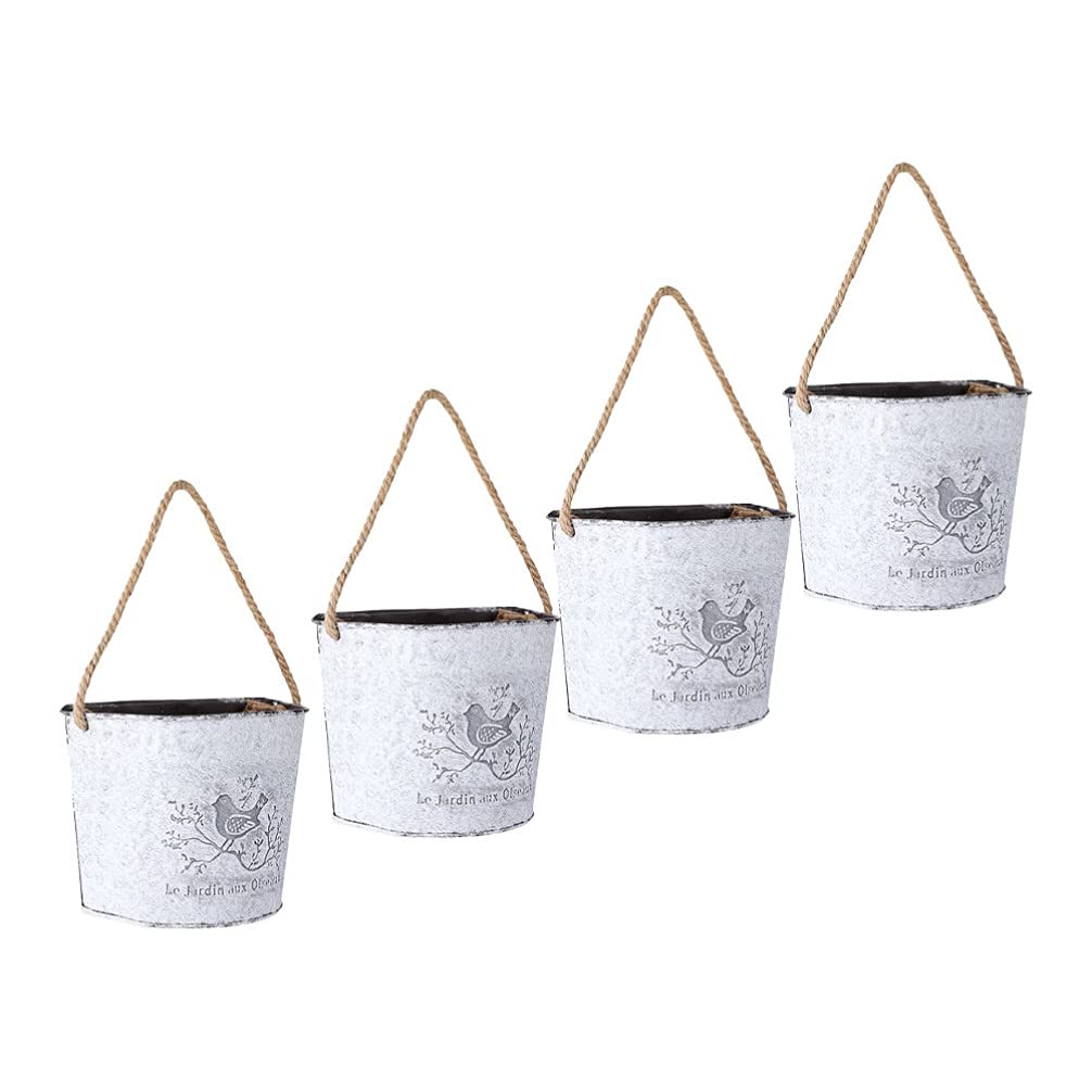 Vase, Vases for flowers 4pcs Galvanized Hanging Bucket Planter Farmhouse Style Wall Hanging Tin Flower Bucket Vintage Rustic Flower s Planter Holder with Rope for Indoor Outdoor Decor Decoration
