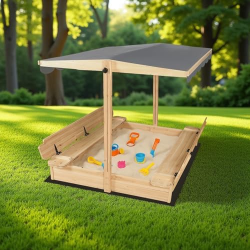 Large Wooden Sandbox Outdoor DIY Paint Sand Pit with Lid Cover Canopy