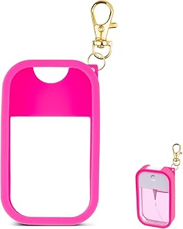 Silicone Case Compatible with Touchland Hand Sanitizer Spray, Protective Case with Keychain for Power Mist and Glow Mist 1 fl oz, Hand Sanitizer Spray Accessory (Hot Pink, 1 Pack)