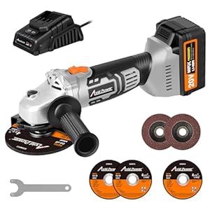 AVID POWER Cordless Angle Grinder with 4-pole Motor, 20V Cordless Grinders Tools w/3.0A Battery & Fast Charger, 4-1/2 Inch Grinding Wheels, Cutting Wheels, Flap Discs and Auxiliary Handle – Grey