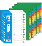 FYY A4 File Dividers, [5 Pack] Colored Folder Dividers with 12 Parts, Pre-Punched Plastic Binder ...